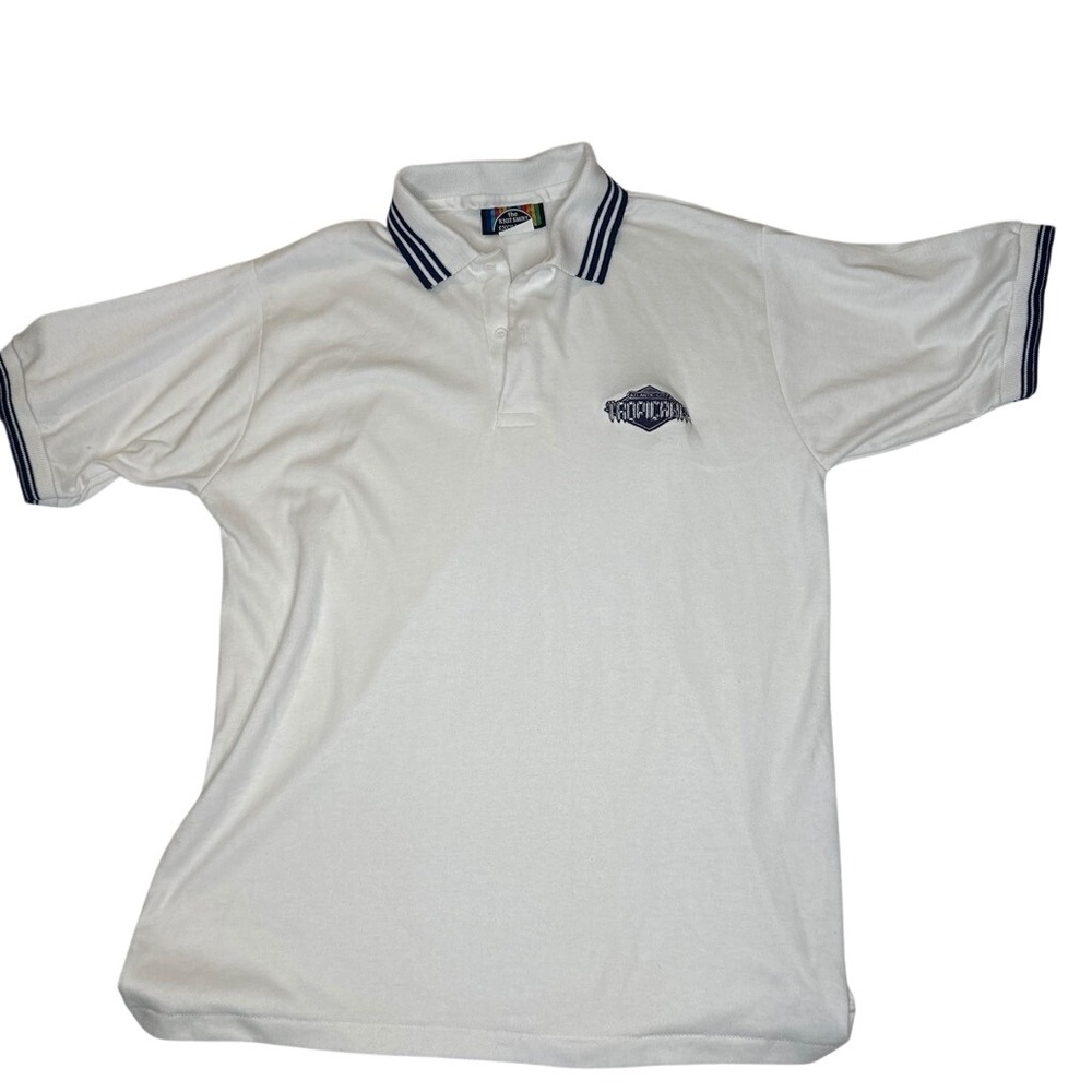 Vintage Tourist Travel Souvenir Atlantic City Polo Shirt Mens Knit White Large